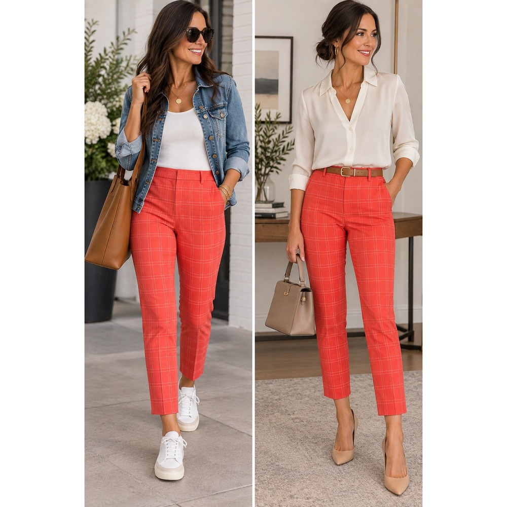 Liverpool Pants Coral Reef Grid Windowpane Career Trousers Size 14
